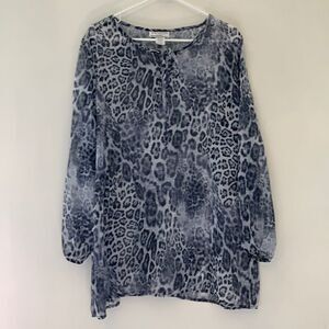 Venezia vitale sheer cheetah print long tie front tunic top. Size L Length 32”